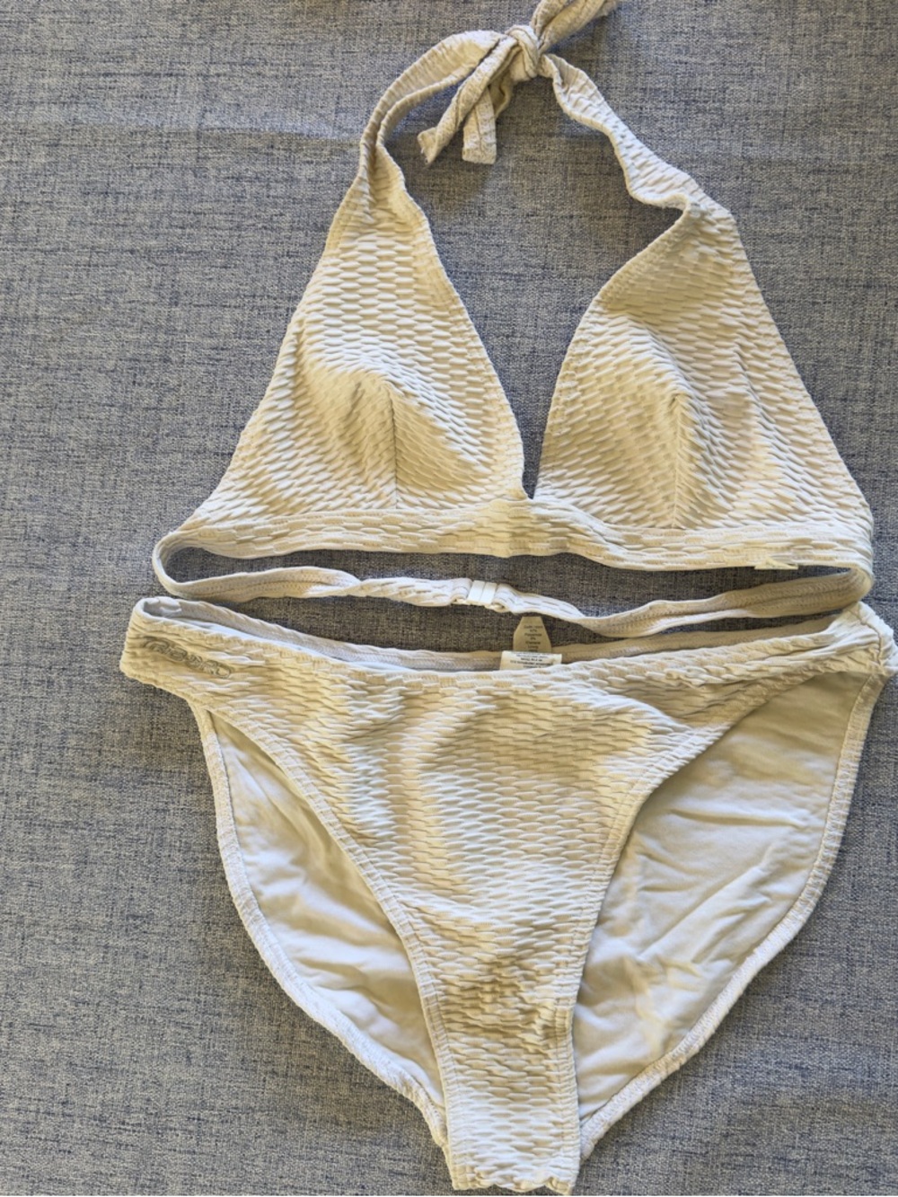 Textured Halter Bikini Set in Beige